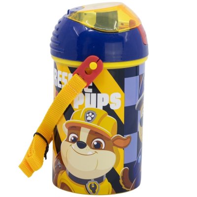 Plastová láhev na pití s brčkem a víčkem Tlapková patrola