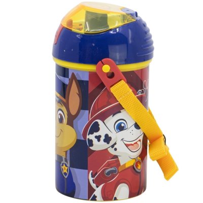 Plastová láhev na pití s brčkem a víčkem Tlapková patrola