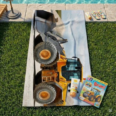 Bavlněná plážová osuška Velký žlutý bagr