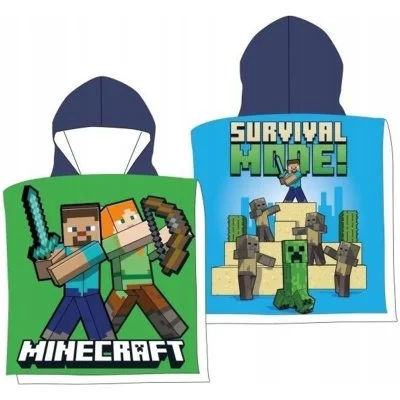 Dětské plážové pončo z mikrovlákna Minecraft - Alex a Steve