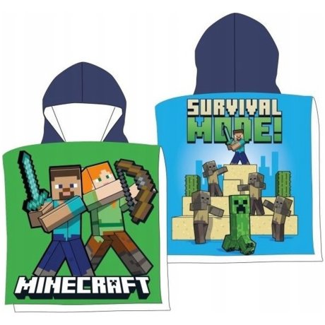 Dětské plážové pončo z mikrovlákna Minecraft - Alex a Steve