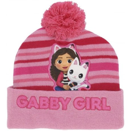 Dívčí zimní pletená čepice s bambulí Gábinin kouzelný domek