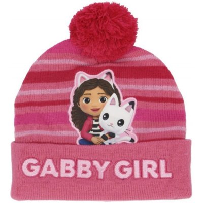 Dívčí zimní pletená čepice s bambulí Gábinin kouzelný domek