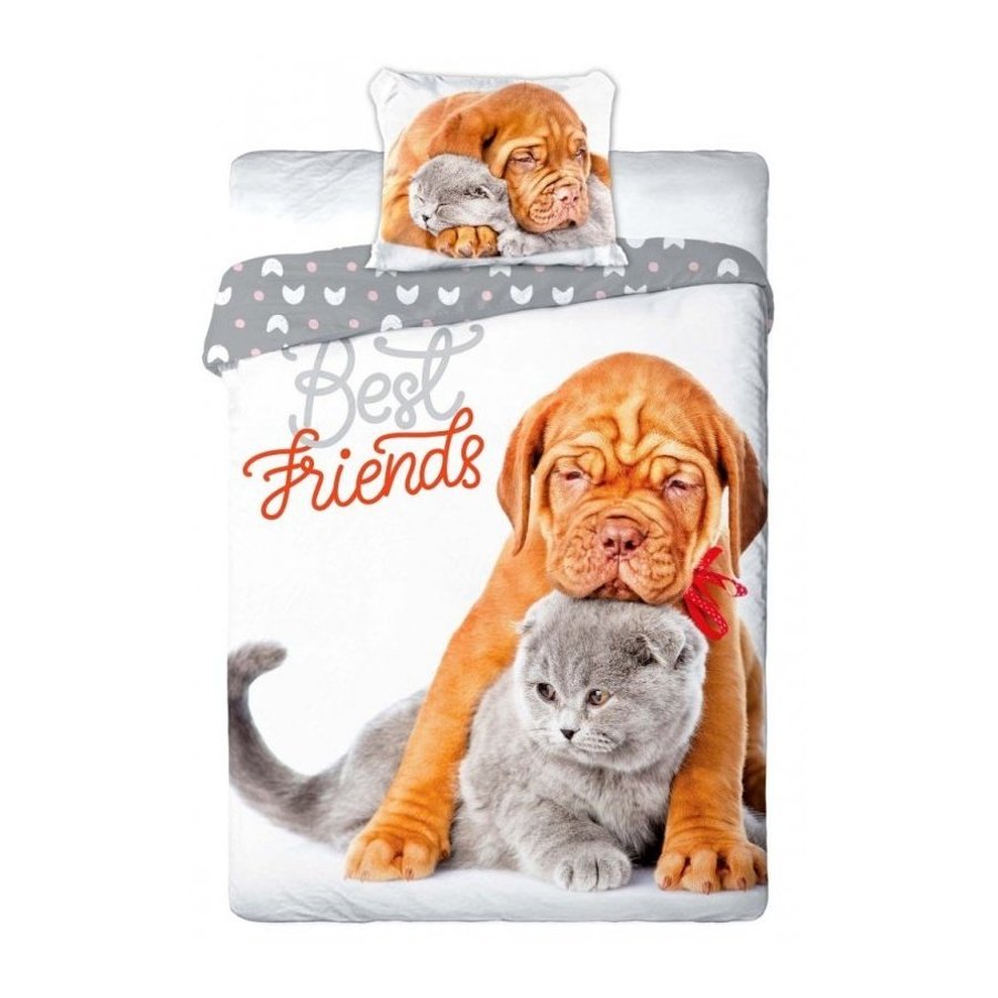 Faro · Ložní povlečení pes a kočka - Best Friends - 100% bavlna - 70x90 cm + 140x200 cm