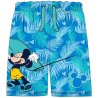Dětské šortky Mickey Mouse - Disney. Zdobí je obrázek legendárního Mickyho Mouse se surfovacím prknem na podkladu potištěném vzorem z palmových listů a siluet myšákovy hlavy. Tyto kraťasy jsou vyrobeny z jemného rychleschnoucího materiálu. V pase mají dostatečně širokou gumu, aby netlačila, a šňůrku na stažení. Z vnitřní strany nemají síťovanou slipovou podšívku. Rovněž nemají kapsy a poklopec není rozepínací.