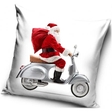 Vánoční povlak na polštář Santa na Vespě