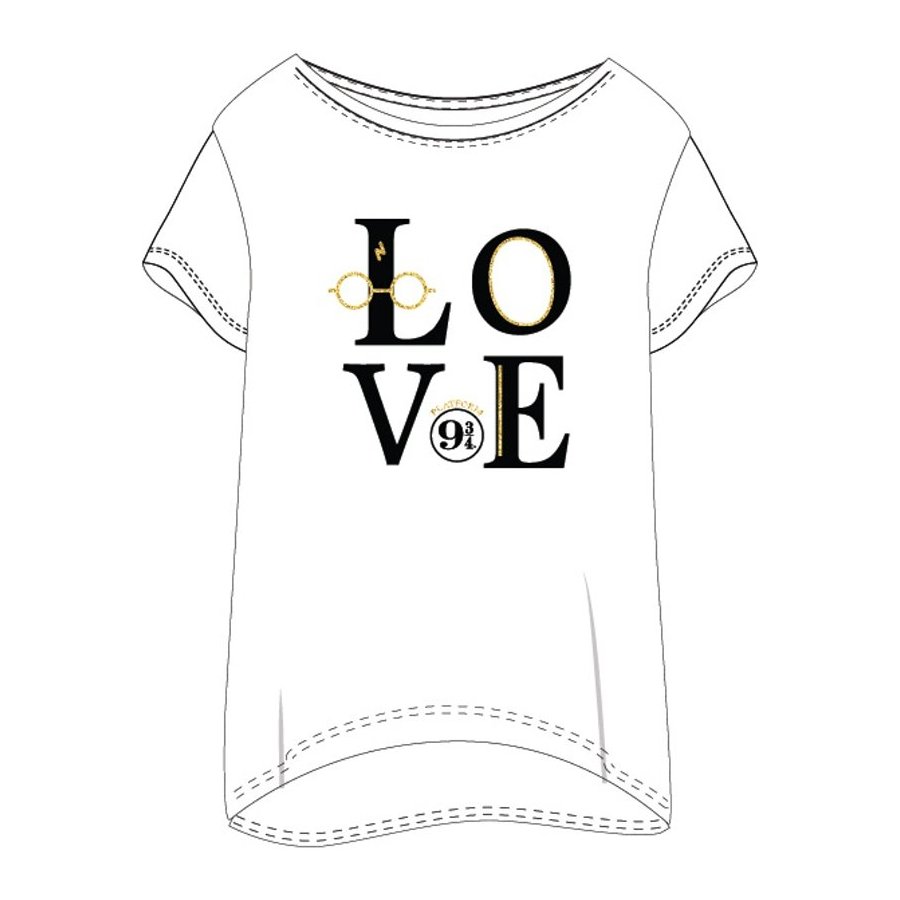E plus M · Dámské dlouhé bavlněné triko na spaní / noční košile Harry Potter - LOVE - 100% bavlna - bílé L