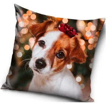 Vánoční povlak na polštář Pejsek s mašličkou