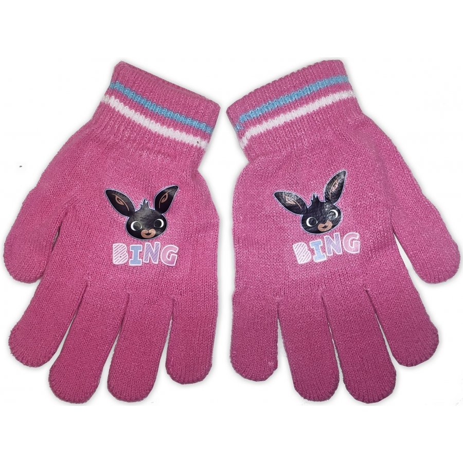 E plus M · Dětské / dívčí pletené prstové rukavice Zajíček Bing - růžové